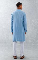 Blue Embroidered Woven Chanderi Kurta Set