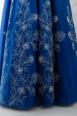 Blue Floral Embroidered Silk Chanderi Lehenga Set