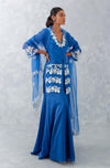 Blue Embroidered Front Slit Sharara Set