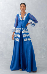 Blue Embroidered Front Slit Sharara Set