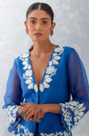 Blue Embroidered Front Slit Sharara Set