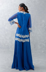 Blue Embroidered Front Slit Sharara Set