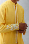 Mango Yellow Embroidered Woven Chanderi Kurta Set
