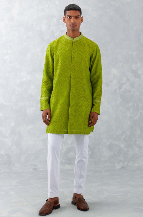 Green Ikat Print Chanderi Kurta Set