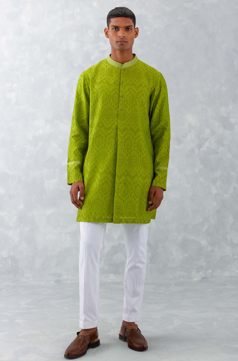 Green Ikat Print Chanderi Kurta Set