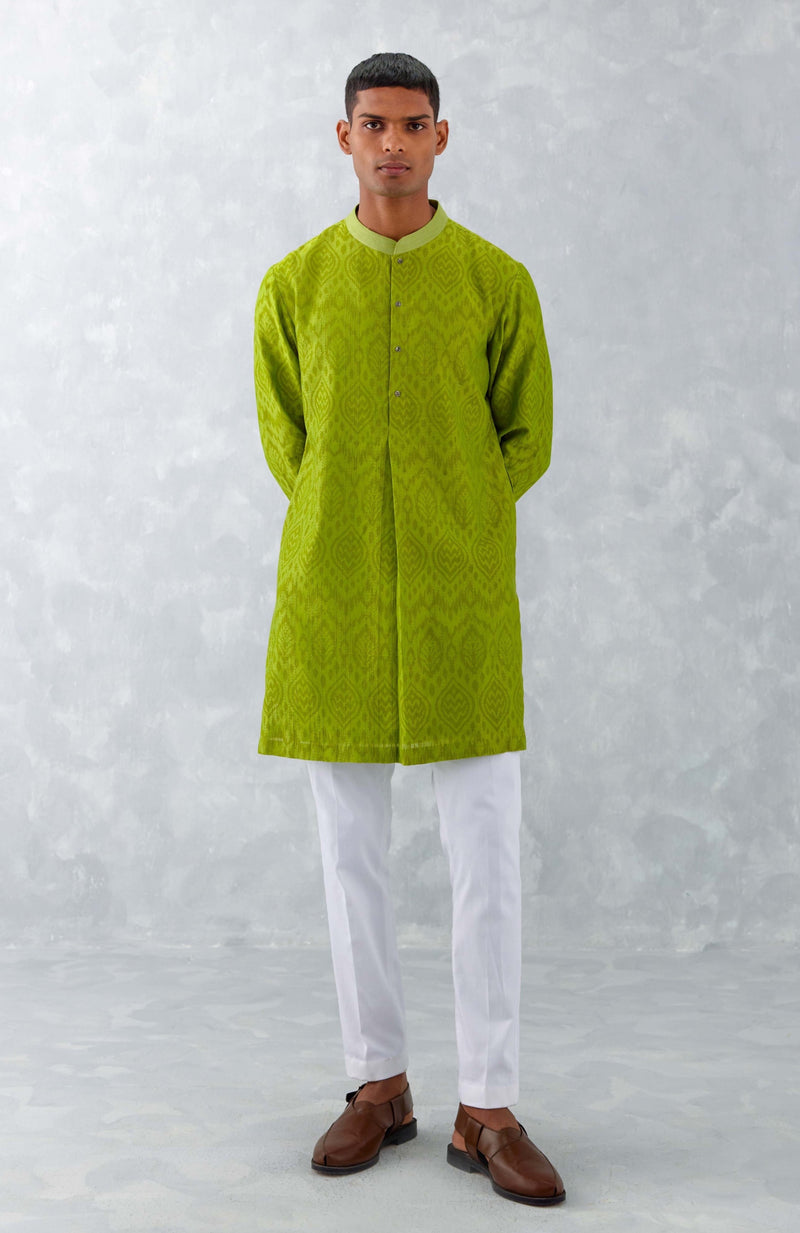 Green Ikat Print Chanderi Kurta Set