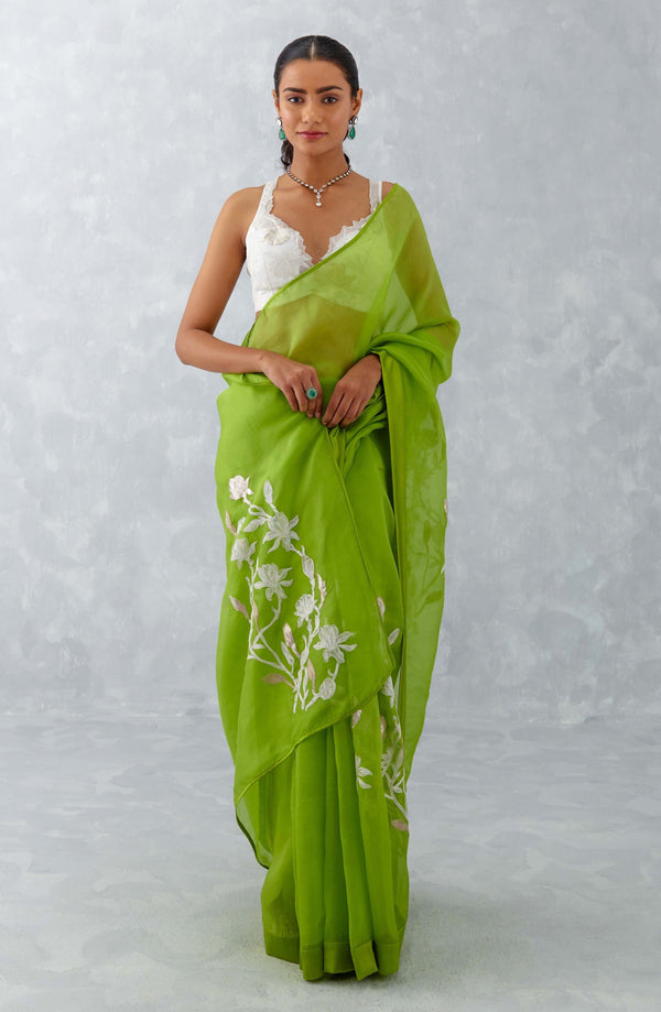 Green Embroidered Silk Organza Saree
