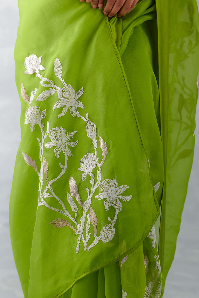 Green Embroidered Silk Organza Saree