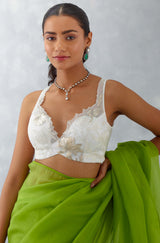 Green Embroidered Silk Organza Saree