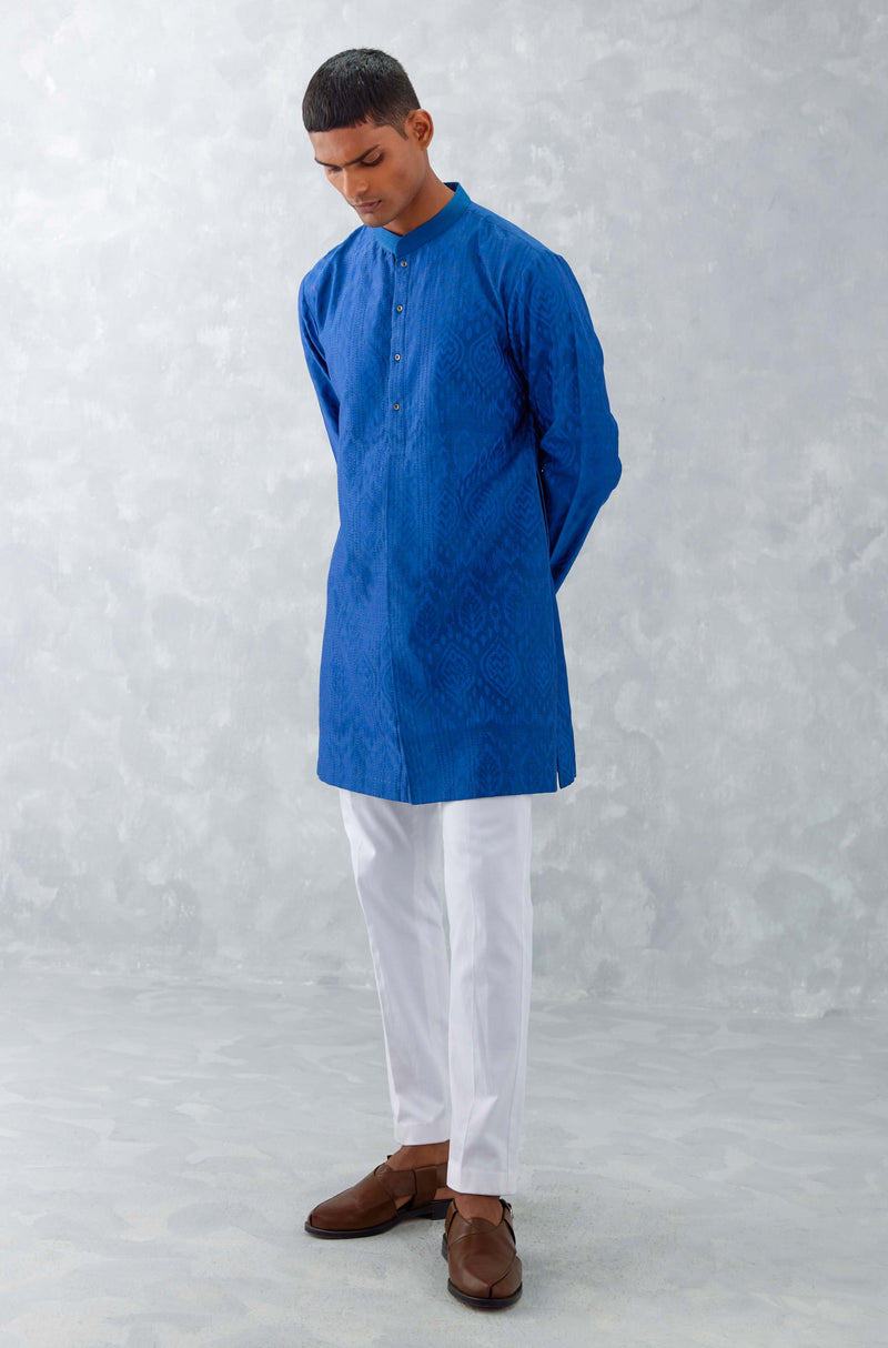 Blue Ikat Print Chanderi Kurta Set