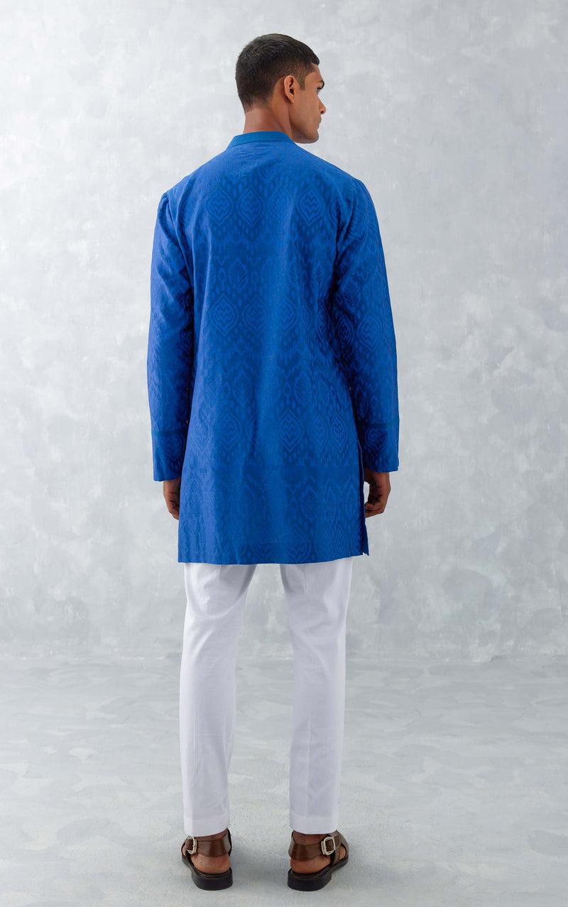 Blue Ikat Print Chanderi Kurta Set