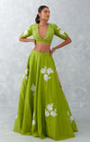 Green Floral Embroidered Chanderi Silk Lehenga Set
