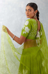 Green Floral Embroidered Chanderi Silk Lehenga Set