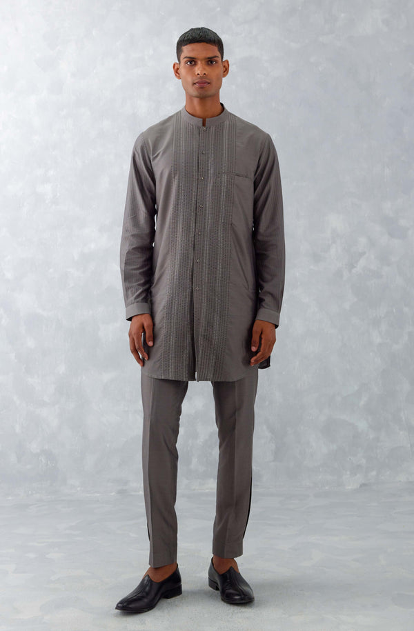 Grey Pintuck Short Shirt Kurta Set