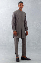 Grey Pin Tucks Short Shirt Kurta Set