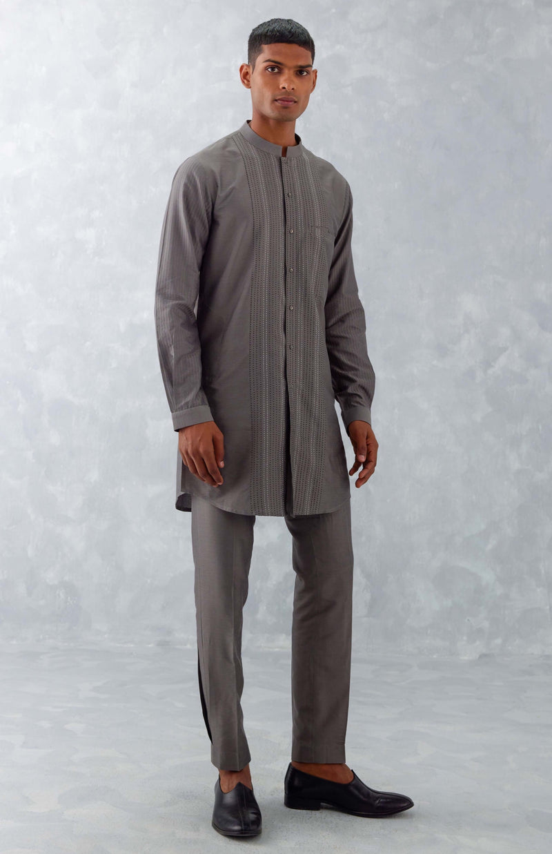 Grey Pintuck Short Shirt Kurta Set