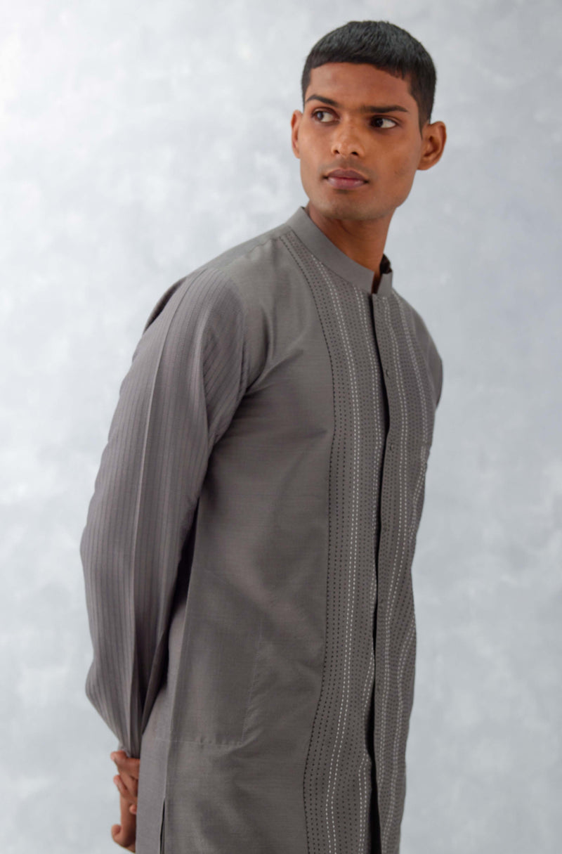 Grey Pintuck Short Shirt Kurta Set