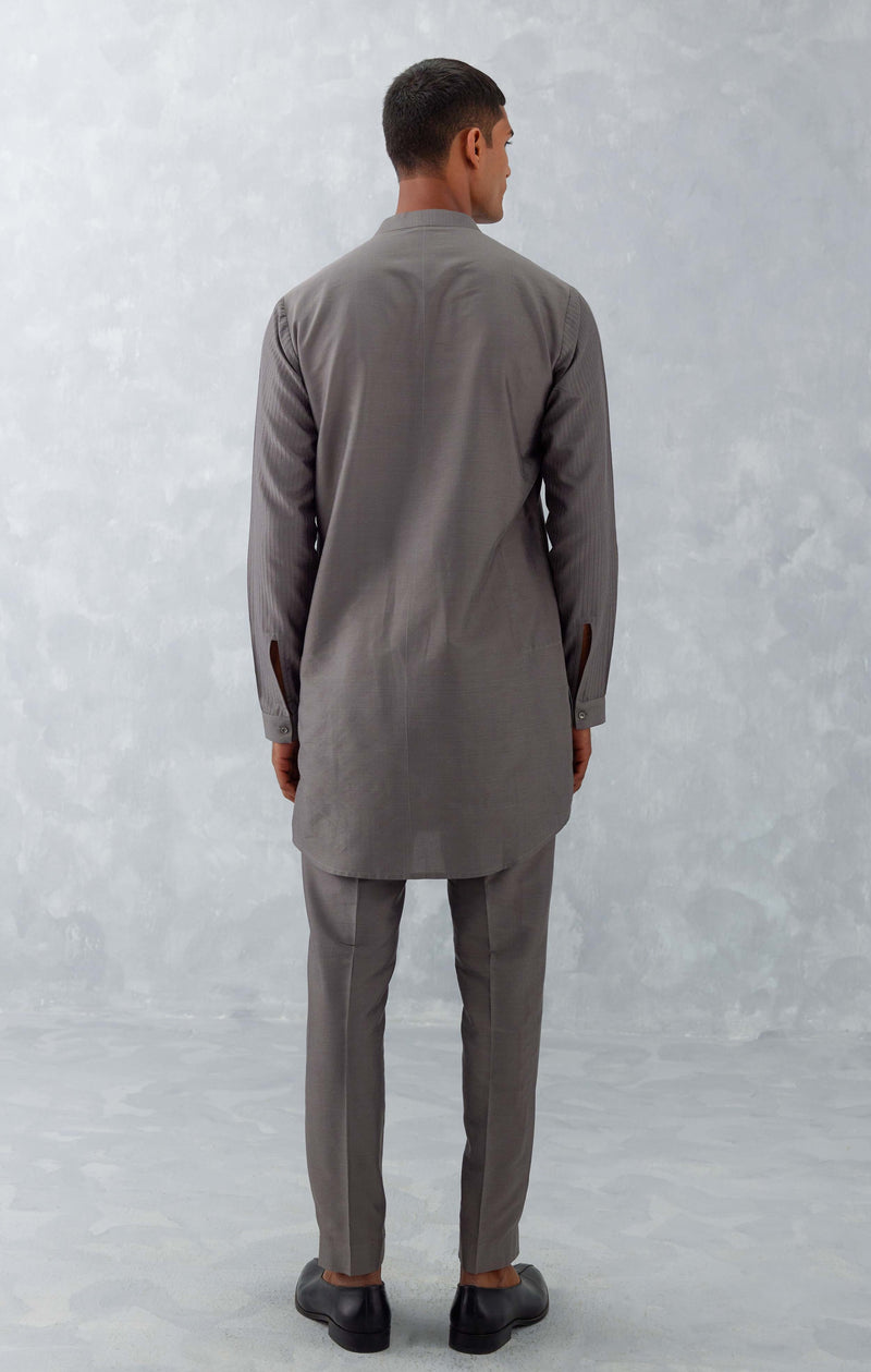 Grey Pin Tucks Short Shirt Kurta Set