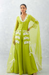 Mrunal Thakur in Green Embroidered Front Slit Sharara Set