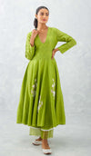 Aishwarya Lekshmi in Green Embroidered Chanderi Anarkali Set