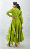 Green Embroidered Chanderi Anarkali Set