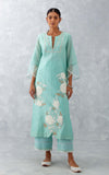 Aqua Blue Embroidered Chanderi Kurta Set