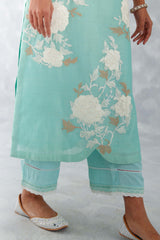Aqua Blue Embroidered Chanderi Kurta Set
