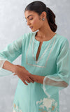 Aqua Blue Embroidered Chanderi Kurta Set
