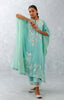 Aqua Blue Embroidered Cotton Silk Satin Kaftan Set