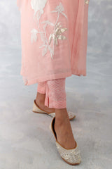 Baby Pink Embroidered Silk Chanderi Kaftan Set