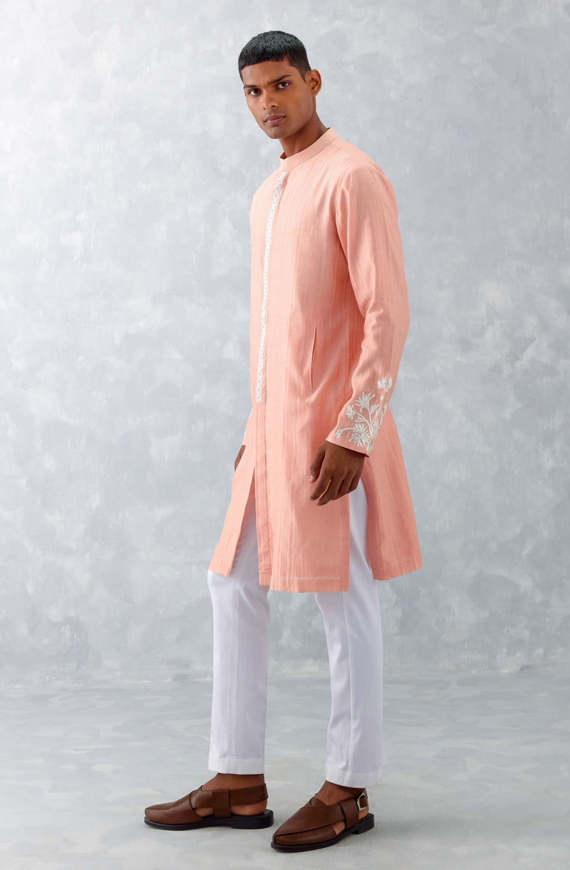 Blush Pink Embroidered Woven Chanderi Kurta Set