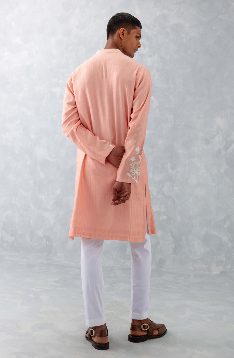 Blush Pink Embroidered Woven Chanderi Kurta Set