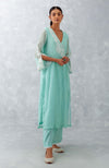 Aqua Blue Embroidered Chanderi Kurta Set