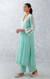 Aqua Blue Embroidered Chanderi Kurta Set