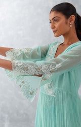 Aqua Blue Embroidered Chanderi Kurta Set