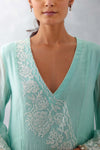 Aqua Blue Embroidered Chanderi Kurta Set