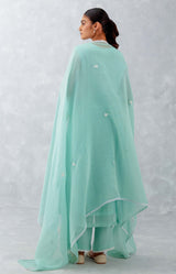 Aqua Blue Embroidered Chanderi Kurta Set