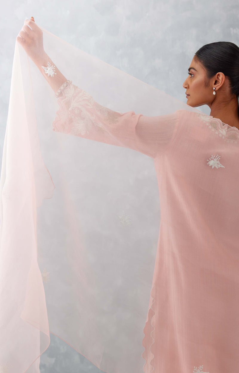 Blush Pink Embroidered Woven Chanderi Kurta Set