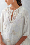 Ivory Embroidered Cotton Silk Satin Kaftan Set