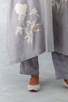 Grey Embroidered Silk Chanderi Kaftan Set
