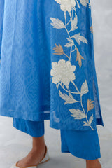 Blue Embroidered Chanderi Kurta Set (RTS)