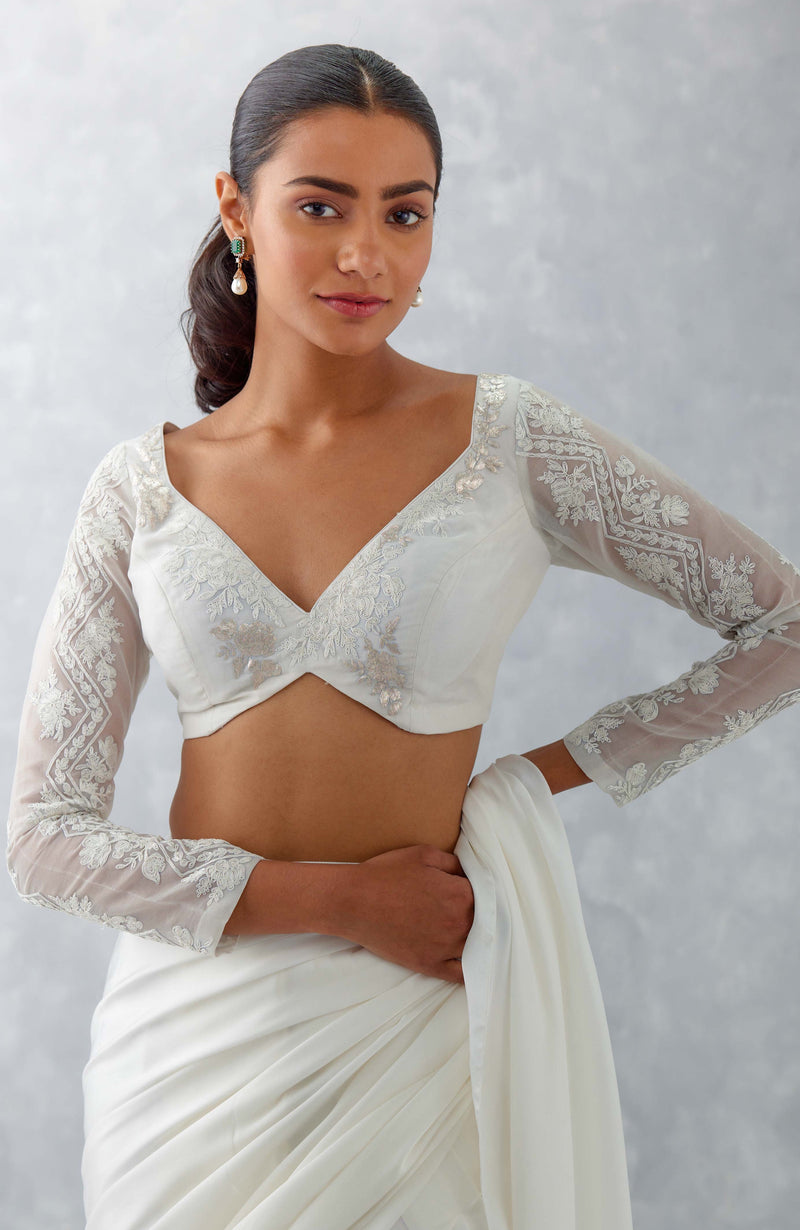 Shraddha Kapoor in Ivory Satin Pre Draped Saree