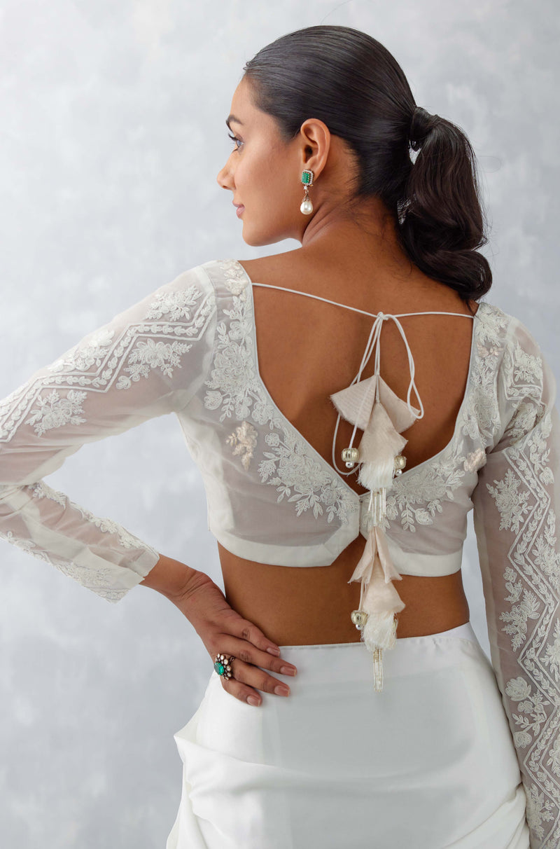 Shraddha Kapoor in Ivory Satin Pre Draped Saree