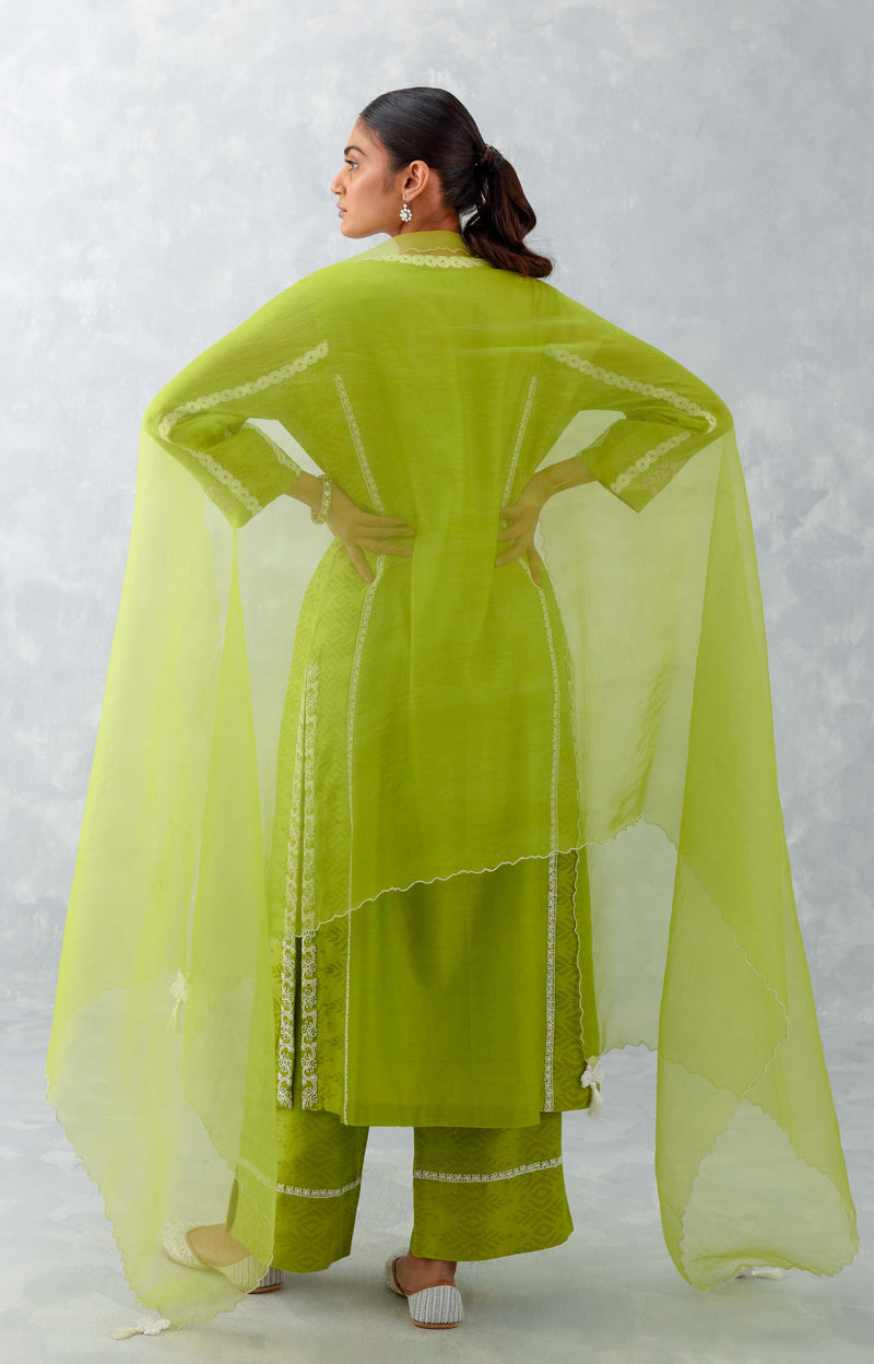 Green Embroidered Chanderi Kurta Set