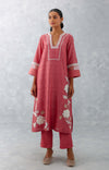 Rose Pink Embroidered Chanderi Kurta Set