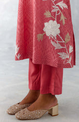 Rose Pink Embroidered Chanderi Kurta Set