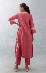 Rose Pink Embroidered Chanderi Kurta Set