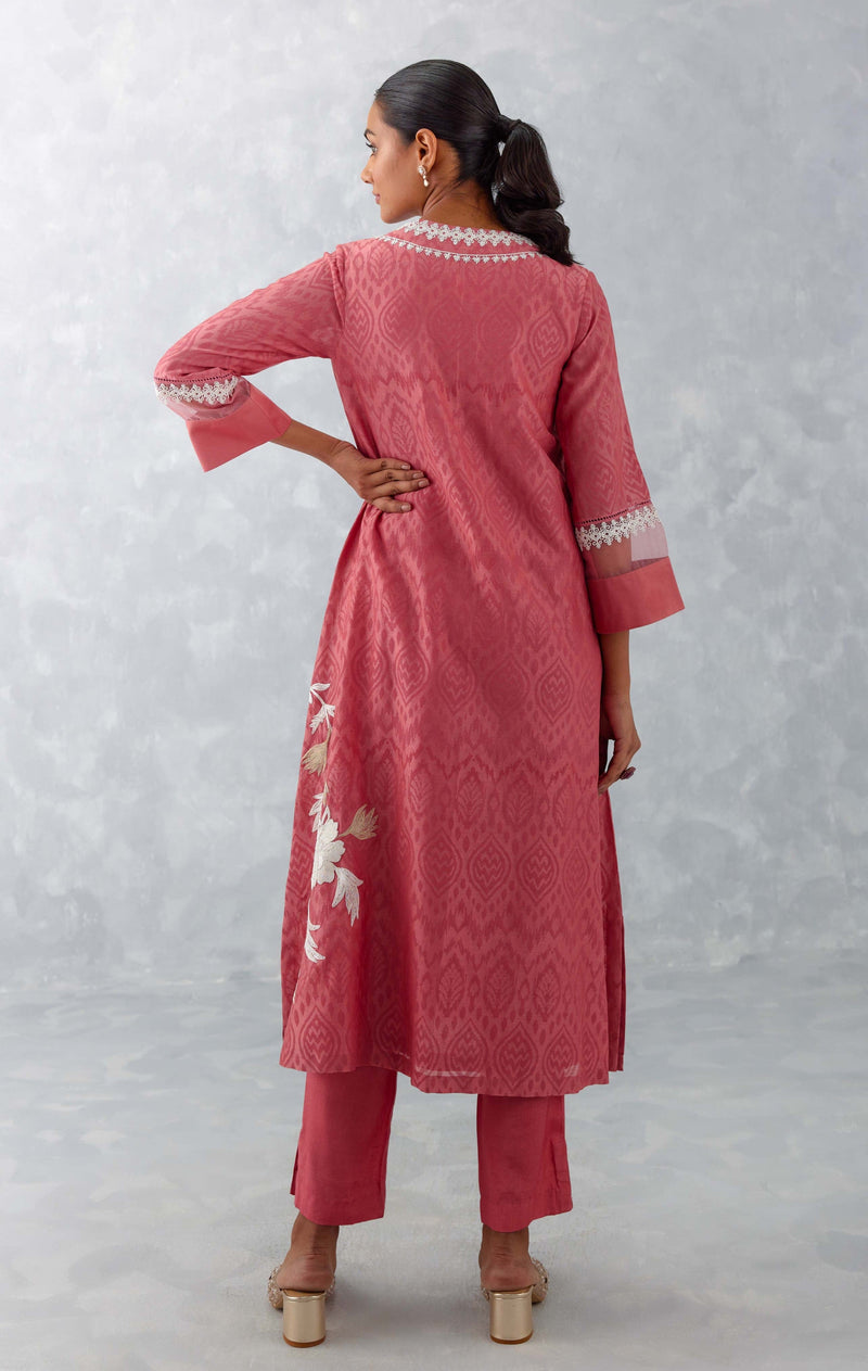 Rose Pink Embroidered Chanderi Kurta Set (RTS)