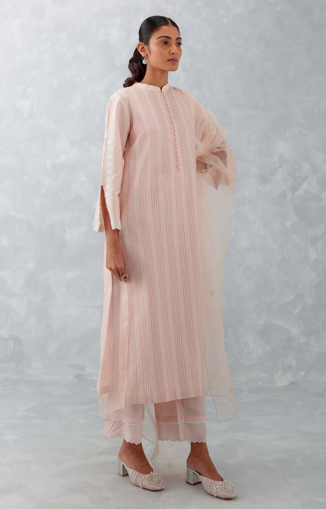 Blush Pink Pin Tucks Embroidered Kurta Set