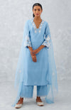 Ice Blue Embroidered Woven Chanderi Kurta Set (RTS)